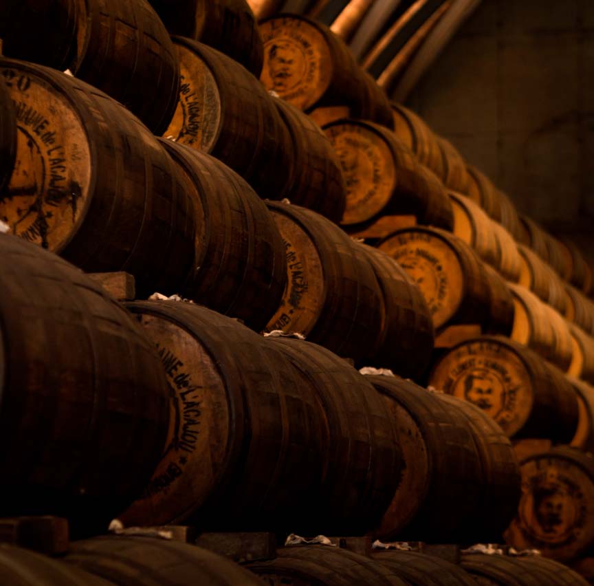 fotografia de bodega con barriles apilados